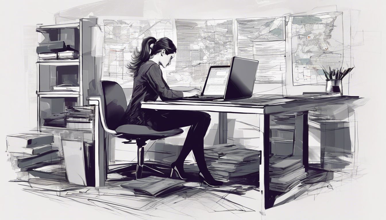 A woman focused on improving website performance amidst cluttered desk. A woman focused on improving website performance amidst cluttered desk.